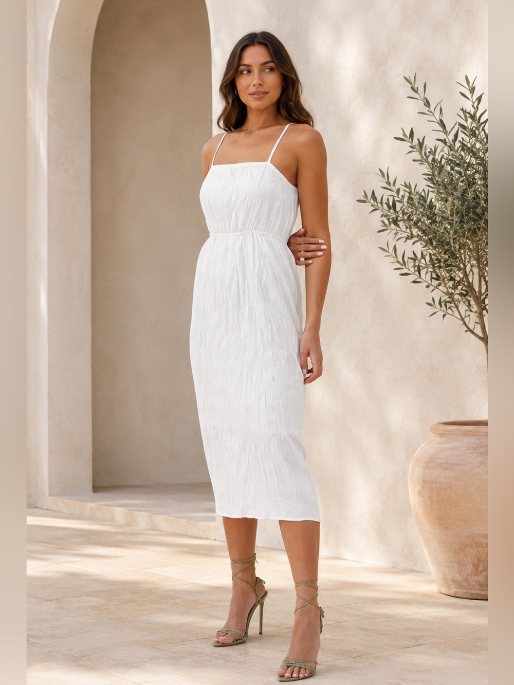 4TH & RECKLESS Rian Crinkle Satin‎ Midi Slip Dress